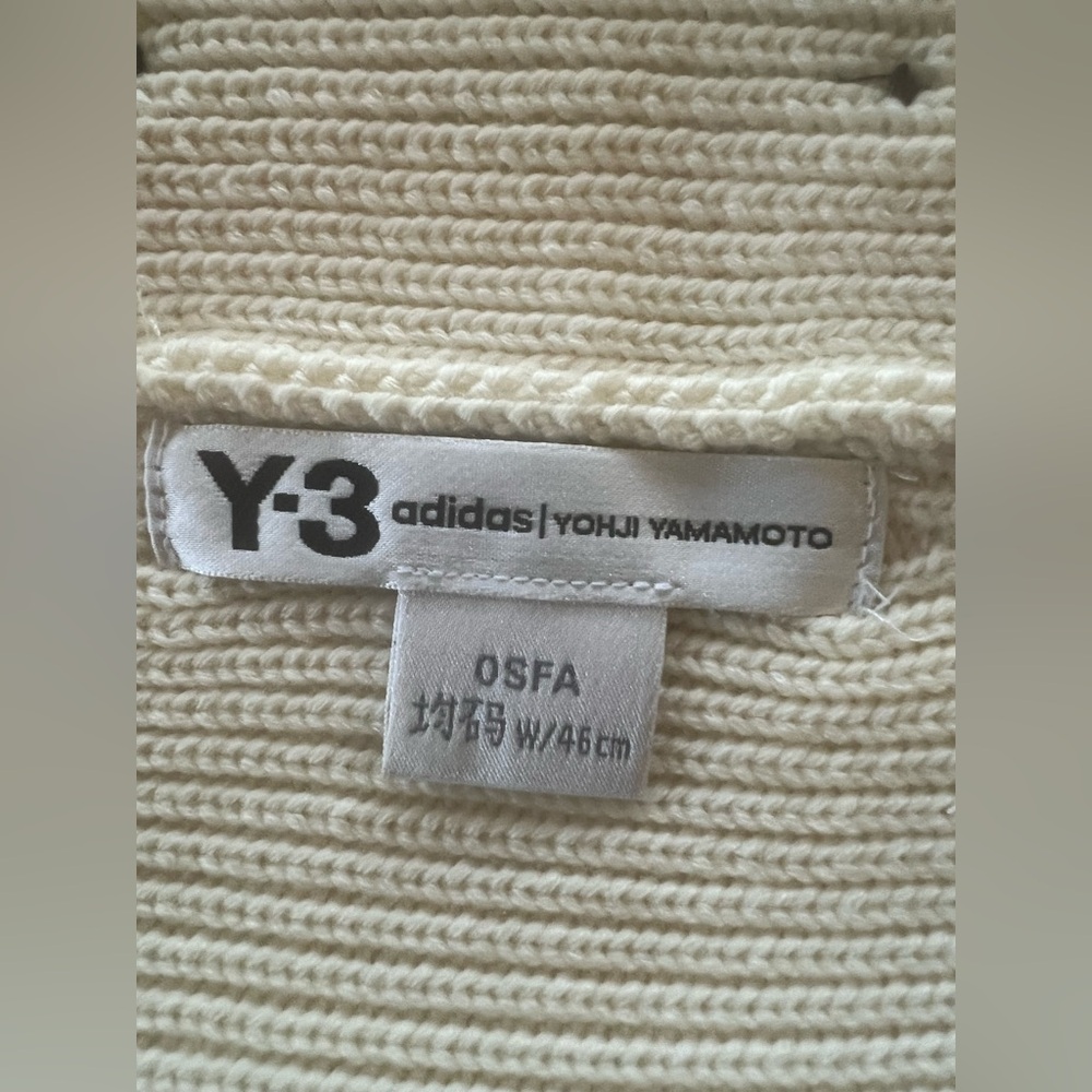 Y-3 Adidas Hat Unisex 100% Wool Knit Beanie Off White One Size - Picture 9 of 10